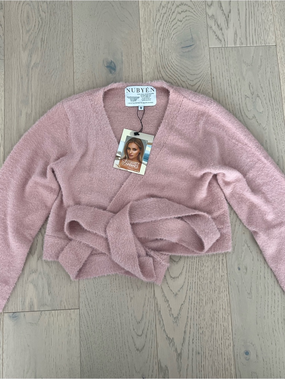 Nubyen Blush Pink Wrap Tie-Front V-Neck Sweater